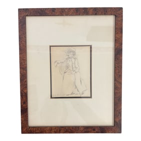 Framed Pencil Sketch of a Lady, Signed