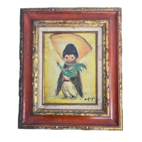 Signed DeGrazia Framed Painting of Child with Rooster