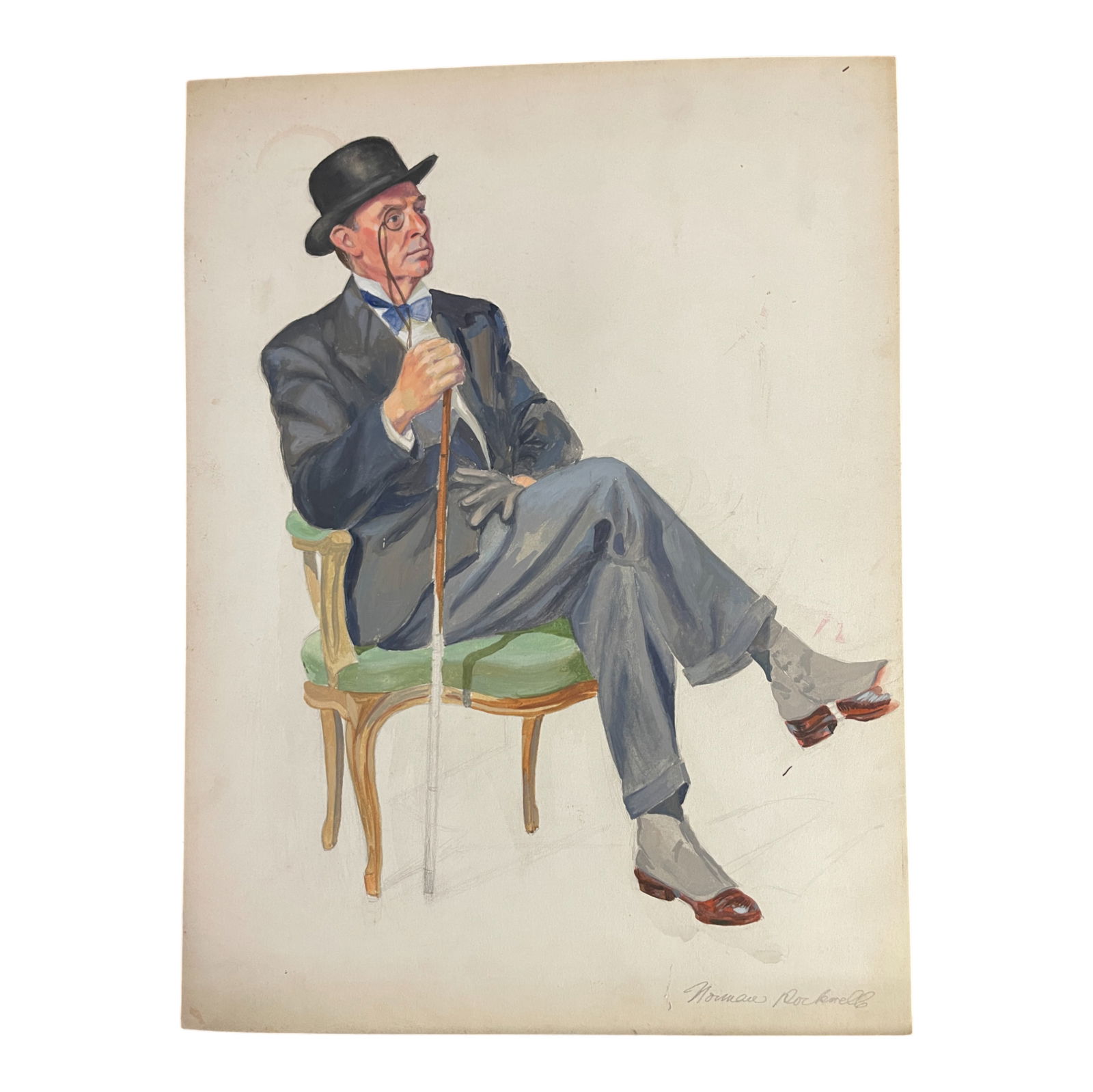 Portrait of Gentleman with Cane  Signed Norman Rockwell Style (1 of 4)