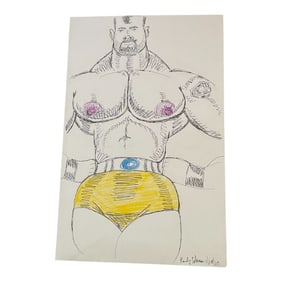 Vintage Randy Coleman Dated Gay Male Interest Original Drawing Illustration Art 11" x 17"