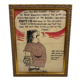 Original Bill Gallo Baseball Cartoon Artwork Framed