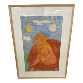 Pastel Drawing Female Nude with Moon