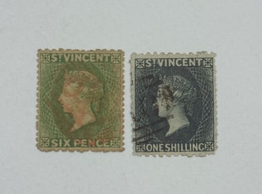 St. Vincent QV Six Pence & One Shilling Stamps