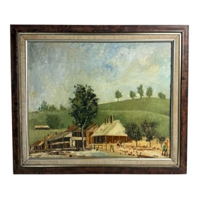 Framed Farmhouse Oil Painting
