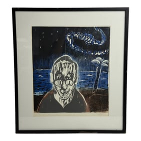 Framed Abstract Portrait Painting Signed
