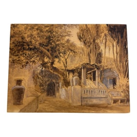 Antique Landscape Sepia Painting