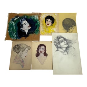 Collection of Female Vintage Portrait Drawings