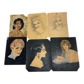Collection of Vintage Female Portrait Drawings