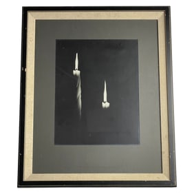 Framed Black & White Photograph of Burning Candles