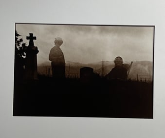Framed Black & White Photograph Cemetery Scene