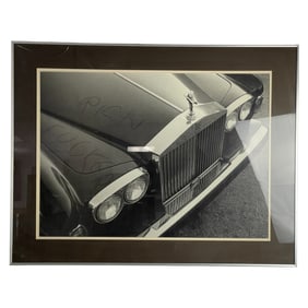 Framed Black & White Photograph of Rolls Royce
