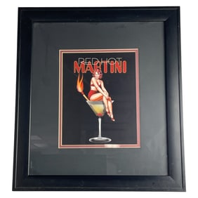 Framed Pin-Up Style Print 'Red Hot Martini'