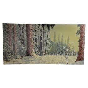 Vintage Oil Painting of Snowy Forest Landscape