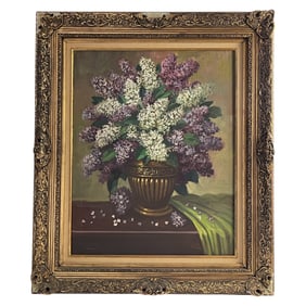 Vintage Floral Still Life Oil Painting with Ornate Frame