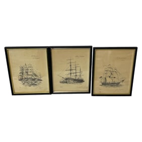 Set of Three Framed Antique Ship Prints