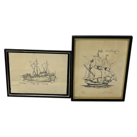 Pair of Framed Antique Ship Prints