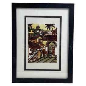 Framed Vintage Mexican Village Scene Artwork