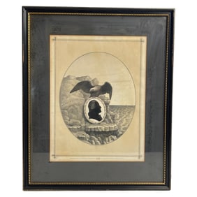 Antique Framed Washington Silhouette Print with Eagle