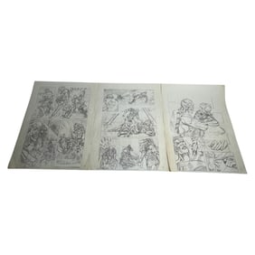 Set of Three Original Comic Book Style Pencil Sketch Pages