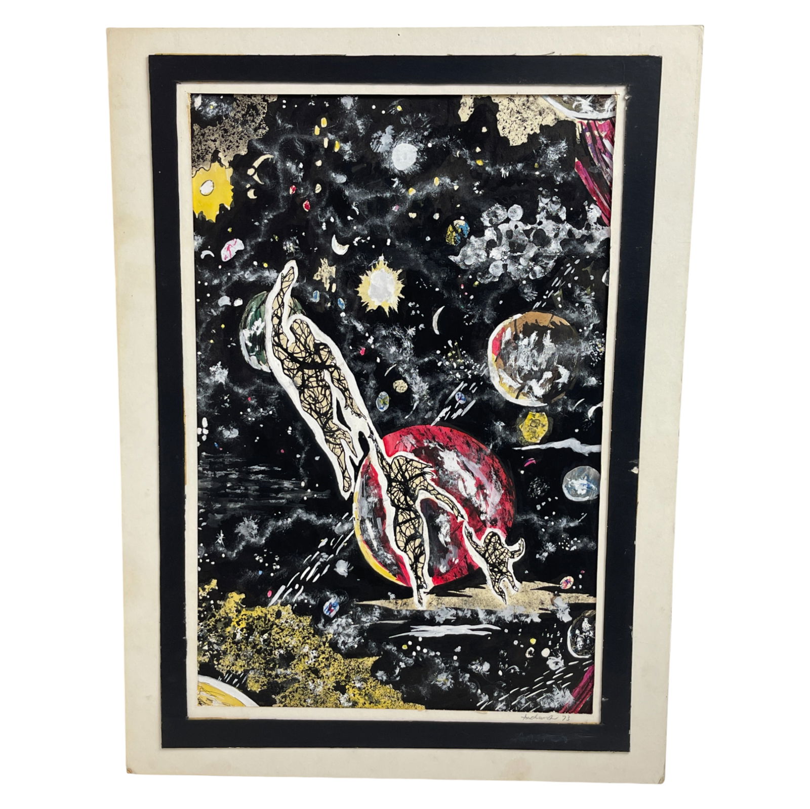 Vintage Painting Cosmic Space Scene with Figures Signed (1 of 5)