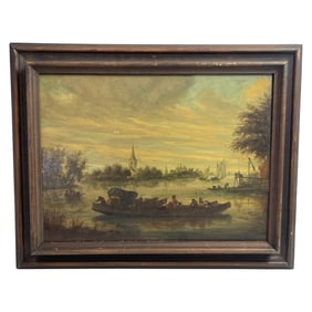 Antique Oil Painting of River Scene