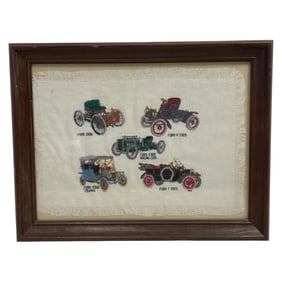 Framed Needlework Ford Cars Sampler