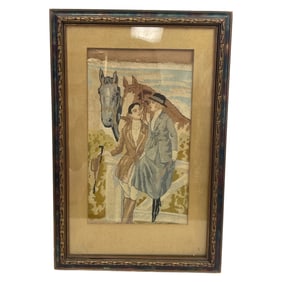 Framed Needlepoint of Couple with Horse