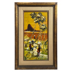 Colorful Tropical Asian Scene Oil Painting