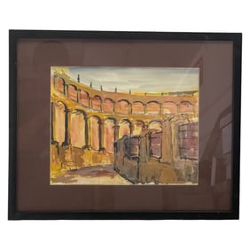 Framed Watercolor of Ancient Ruins