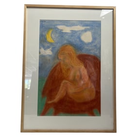 Framed Nude Figure Drawing Under Moonlight