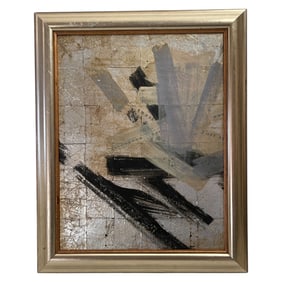 Abstract Mixed Media Painting with Silver and Black