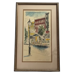 Framed Street Scene Watercolor Signed Montreal