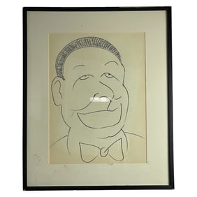 Framed Cartoon Line Drawing of Man with Cigar