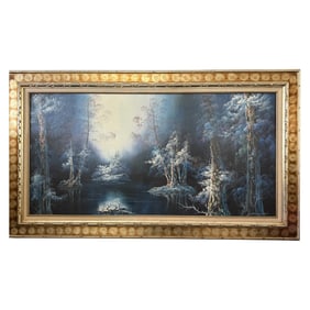 Large Framed Forest Landscape Oil Painting