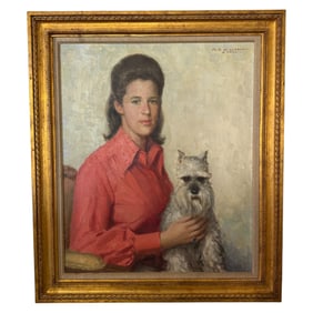 Felix de Cossio Oil Painting on Canvas Portrait of Woman with Dog