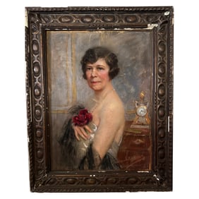 Virginia Valle Bisson Painting Portrait of Woman with Rose
