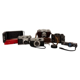 Lot of 6 Vintage Cameras with Leather Cases