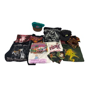 Lot of Vintage T-Shirts, Caps, and Clothing Accessories