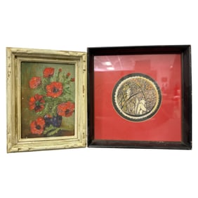 Lot of 2 Framed Artworks Still Life and Etching