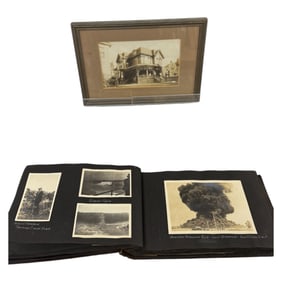 Antique Photograph Album with Framed House Photo