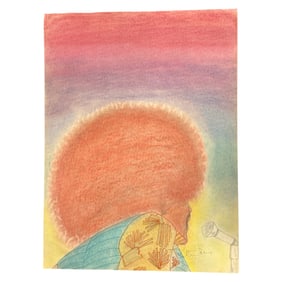 Original Signed Pastel Artwork of Musician with Afro