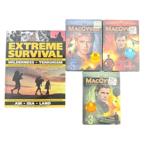 Lot of Survival Book and MacGyver DVD Sets
