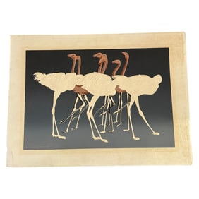 Vintage Print of Ostriches Signed by Artist