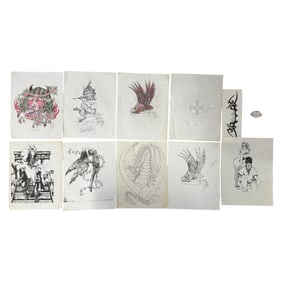 Lot of 10 Tattoo Design Drawings