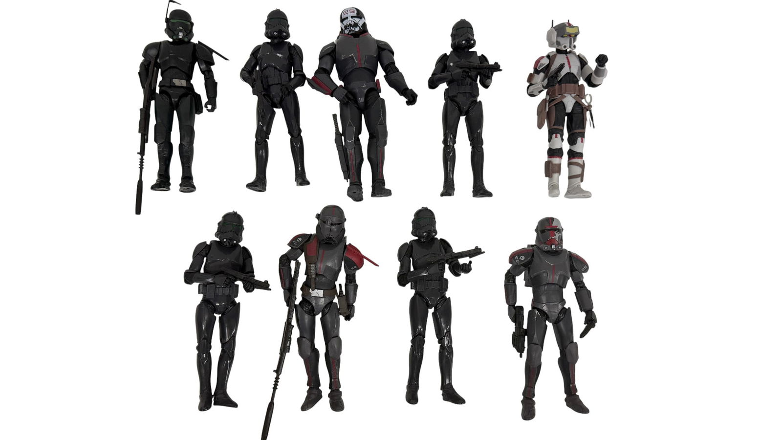 Star Wars Black Series Bad Batch & Troopers: Assorted Star Wars Black Series action figures including Bad Batch squad and Death Troopers.