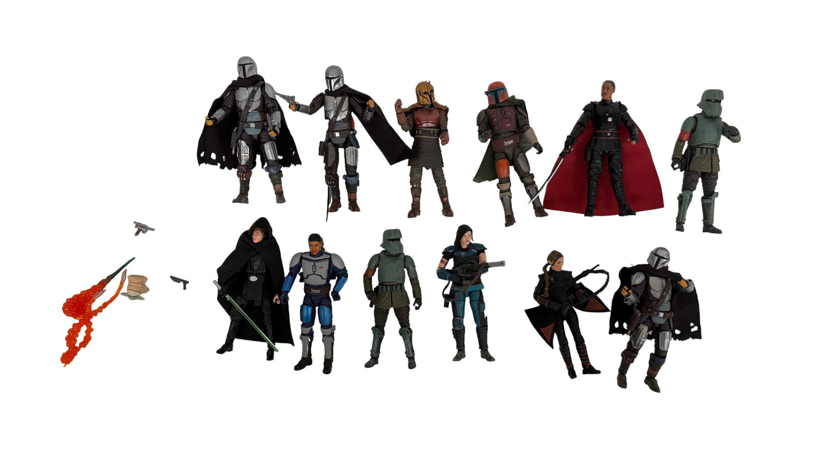 Star Wars Mandalorian & Imperial Figure Lot: Star Wars figures including Mandalorian Din Djarin, the Armorer, Moff Gideon, Cara Dune, and Imperial troopers.