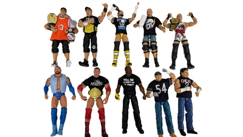 Lot of 10 WWE Wrestling Action Figures with Belts