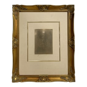 Framed Metal Plaque in Ornate Gilt Frame