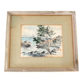 Framed Watercolor Coastal Landscape