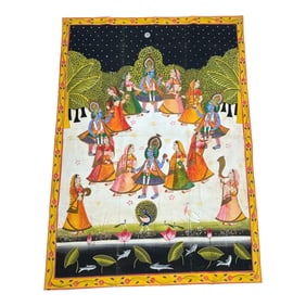 Indian Folk Art Painting Krishna Scene
